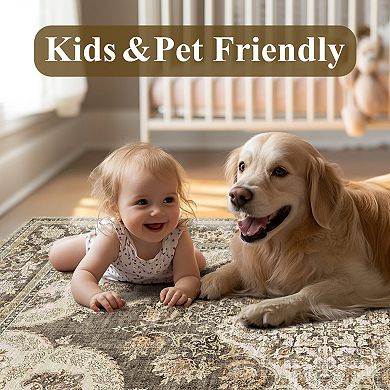 HomeRoots Rectangle Medallion Polyester Area Rug