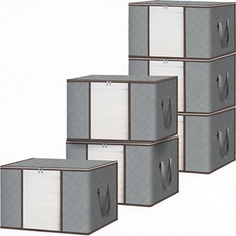 6 Pack Grey Storage Bags 16 Gallon with Reinforced Handle Zipper for Bedding Clothes