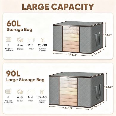 6 Pack Grey Storage Bags 16 Gallon with Reinforced Handle Zipper for Bedding Clothes