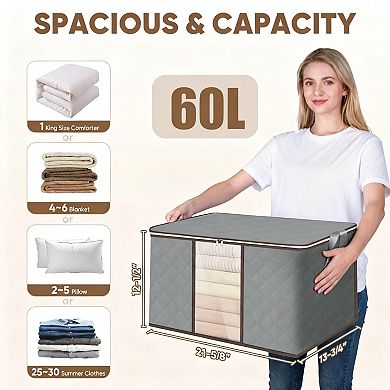 6 Pack Grey Storage Bags 16 Gallon with Reinforced Handle Zipper for Bedding Clothes