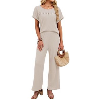 Women's Crew Neck Short Sleeve Pants Two Piece Lounge Set Casual