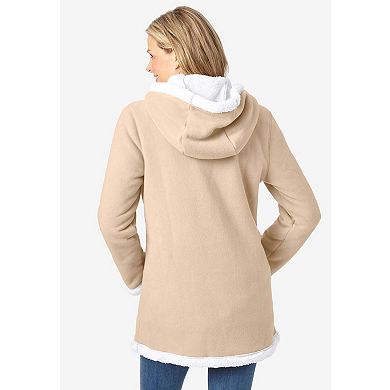 Woman Within Plus Size Fleece Hooded Sherpa Lined Jacket