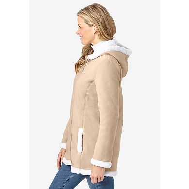 Woman Within Plus Size Fleece Hooded Sherpa Lined Jacket