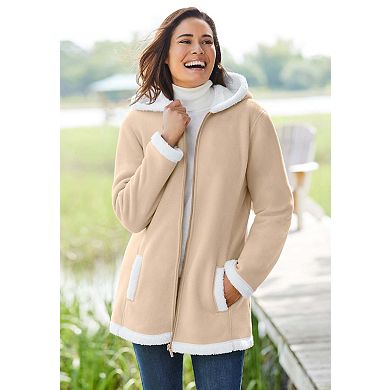 Woman Within Plus Size Fleece Hooded Sherpa Lined Jacket