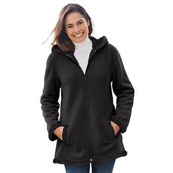 Woman Within Plus Size Fleece Hooded Sherpa Lined Jacket