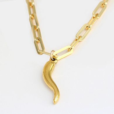 ITALIAN HORN PENDANT LINK CHAIN NECKLACE - WATERPROOF