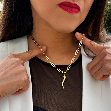 ITALIAN HORN PENDANT LINK CHAIN NECKLACE - WATERPROOF