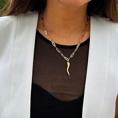 ITALIAN HORN PENDANT LINK CHAIN NECKLACE - WATERPROOF