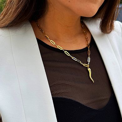 ITALIAN HORN PENDANT LINK CHAIN NECKLACE - WATERPROOF