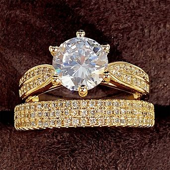 Gorgeous 2Pcs/Set Wedding Rings for Women Luxury Cubic Zirconia Rings