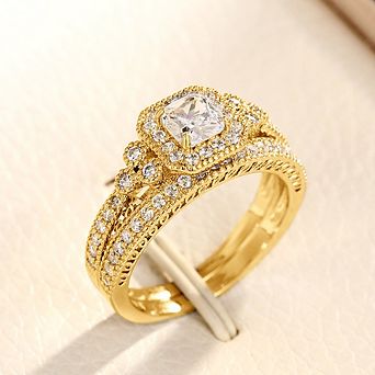 Fashion 2 pc Set of Rings for Women Double Layer Stackable Fashion Jewelry