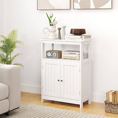 Costway Bathroom Floor Cabinet Freestanding Storage Organizer with 2 Doors Open Compartment