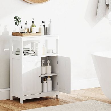 Costway Bathroom Floor Cabinet Freestanding Storage Organizer with 2 Doors Open Compartment