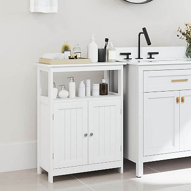 Costway Bathroom Floor Cabinet Freestanding Storage Organizer with 2 Doors Open Compartment