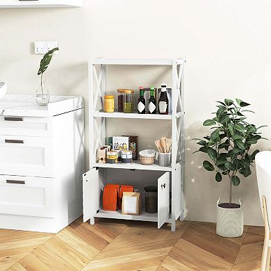 Costway Bathroom Storage Cabinet with Open Shelves & Double Doors Modern Storage Organizer