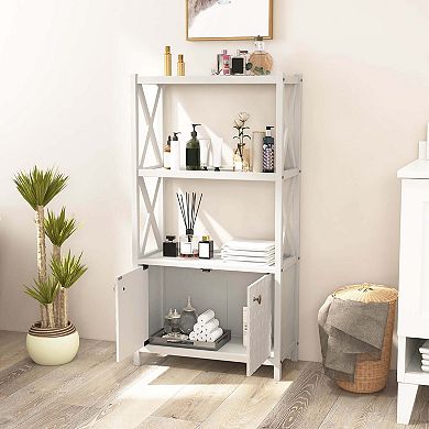Costway Bathroom Storage Cabinet with Open Shelves & Double Doors Modern Storage Organizer