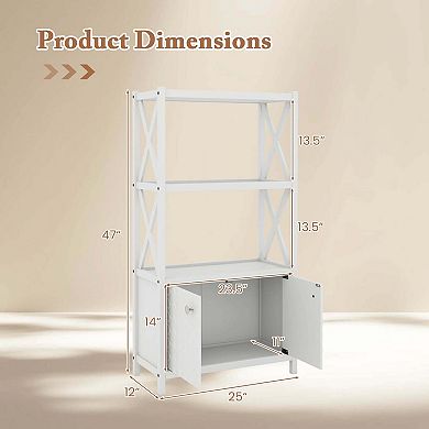 Costway Bathroom Storage Cabinet with Open Shelves & Double Doors Modern Storage Organizer