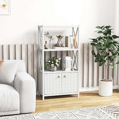 Costway Bathroom Storage Cabinet with Open Shelves & Double Doors Modern Storage Organizer