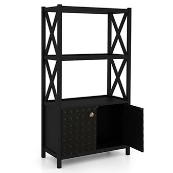 Costway Bathroom Storage Cabinet with Open Shelves & Double Doors Modern Storage Organizer