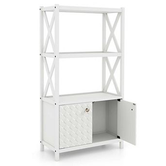 Costway Bathroom Storage Cabinet with Open Shelves & Double Doors Modern Storage Organizer