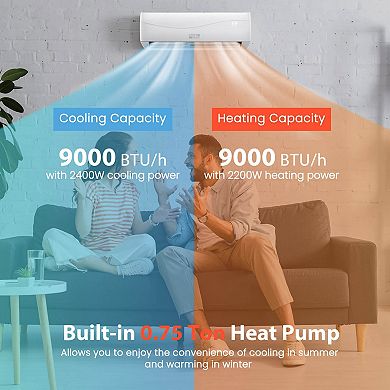 Costway 9000 BTU Split Air Conditioner & Heater Wall Mount AC Unit with Remote Control