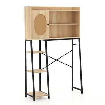 Costway Over The Toilet Storage Cabinet Space-saving Toilet Organizer with PE Rattan Door