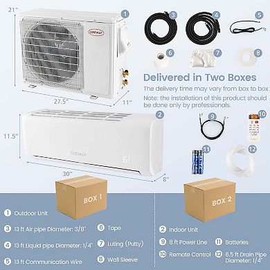 Costway 12,000 BTU Mini Split Air Conditioner AC Unit with Heat Pump & Remote Control