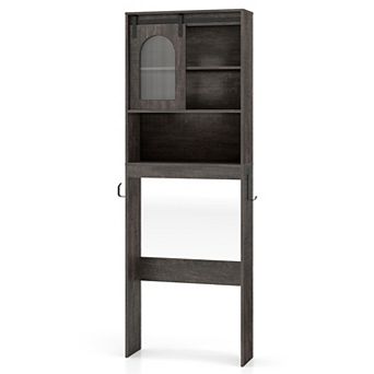 Costway Over Toilet Storage Cabinet with Sliding Barn Door Toilet Paper Holder Open Shelves