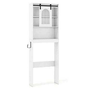 Costway Over Toilet Storage Cabinet with Sliding Barn Door Toilet Paper Holder Open Shelves
