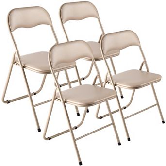VEVOR 4 Pack Folding Chairs, Foldable Leather Chairs with Heavy Duty Metal Frame & Padded Cushion
