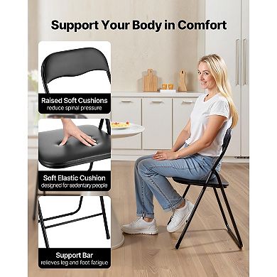 VEVOR 6 Pack Folding Chairs, Foldable Leather Chairs with Heavy Duty Metal Frame & Padded Cushion