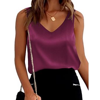 Ekouaer Womens Tank Tops V Neck Casual Cami Sleeveless Camisole Summer Basic