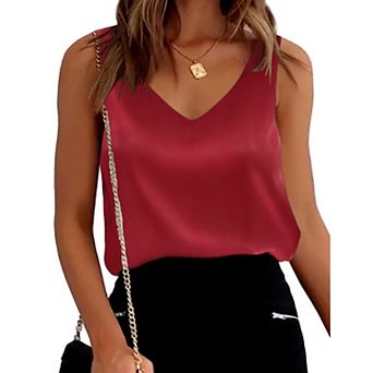 Ekouaer Womens Tank Tops V Neck Casual Cami Sleeveless Camisole Summer Basic