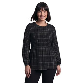 Avenue Women's Plus Size Sela Smocked Long Sleeve Top
