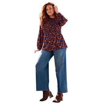 Avenue Women's Plus Size Sela Smocked Long Sleeve Top