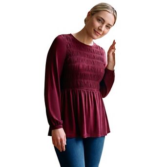 Avenue Women's Plus Size Sela Smocked Long Sleeve Top