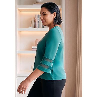 Avenue Women's Plus Size Sheer Bell Sleeve Tunic
