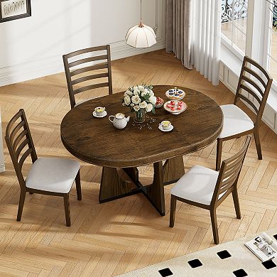 Merax 5-Piece Round Extendable Dining Table Set for 4, Retro Geometric Design