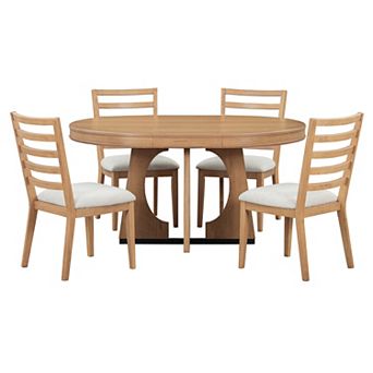 Merax 5 pc Round Extendable Dining Table Set for 4, Retro Geometric Design