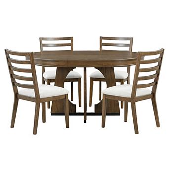 Merax 5 pc Round Extendable Dining Table Set for 4, Retro Geometric Design