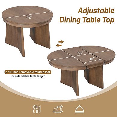 Merax 5-Piece Round Dining Table Set for 4, Retro Extendable dining table set with 4 Chairs