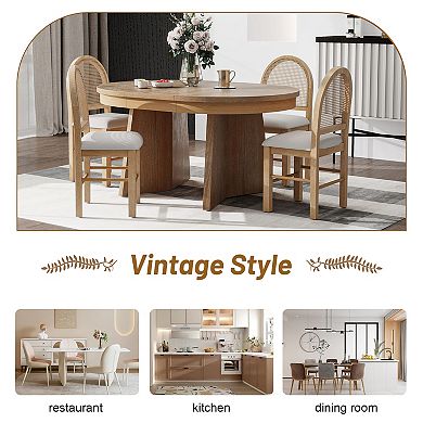 Merax 5-Piece Round Dining Table Set for 4, Retro Extendable dining table set with 4 Chairs