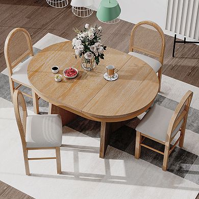 Merax 5-Piece Round Dining Table Set for 4, Retro Extendable dining table set with 4 Chairs