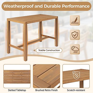Merax 5-Piece Rustic Patio Bar Set - Ergonomic Chairs & Solid Wood Slatted Tabletop for Porch