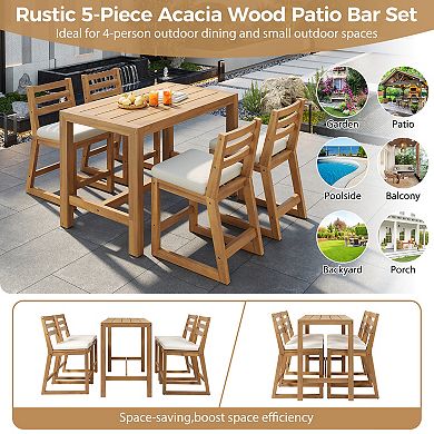 Merax 5-Piece Rustic Patio Bar Set - Ergonomic Chairs & Solid Wood Slatted Tabletop for Porch