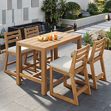 Merax 5-Piece Rustic Patio Bar Set - Ergonomic Chairs & Solid Wood Slatted Tabletop for Porch