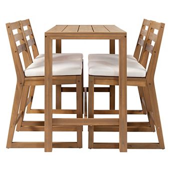 Merax 5 pc Rustic Patio Bar Set - Ergonomic Chairs & Solid Wood Slatted Tabletop for Porch