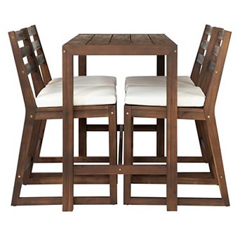 Merax 5 pc Rustic Patio Bar Set - Ergonomic Chairs & Solid Wood Slatted Tabletop for Porch