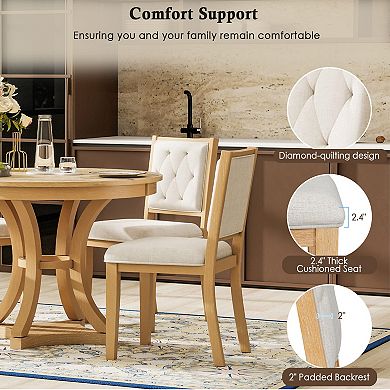 Merax 5-Piece Retro Extendable Round Dining Table Set with 4 Upholstered Chairs for Dining Room