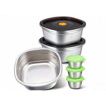 Zoulao 3-Pack Stainless Steel Salad Bowls with Lids & Dressing Cups, 50 oz, Dishwasher Safe.